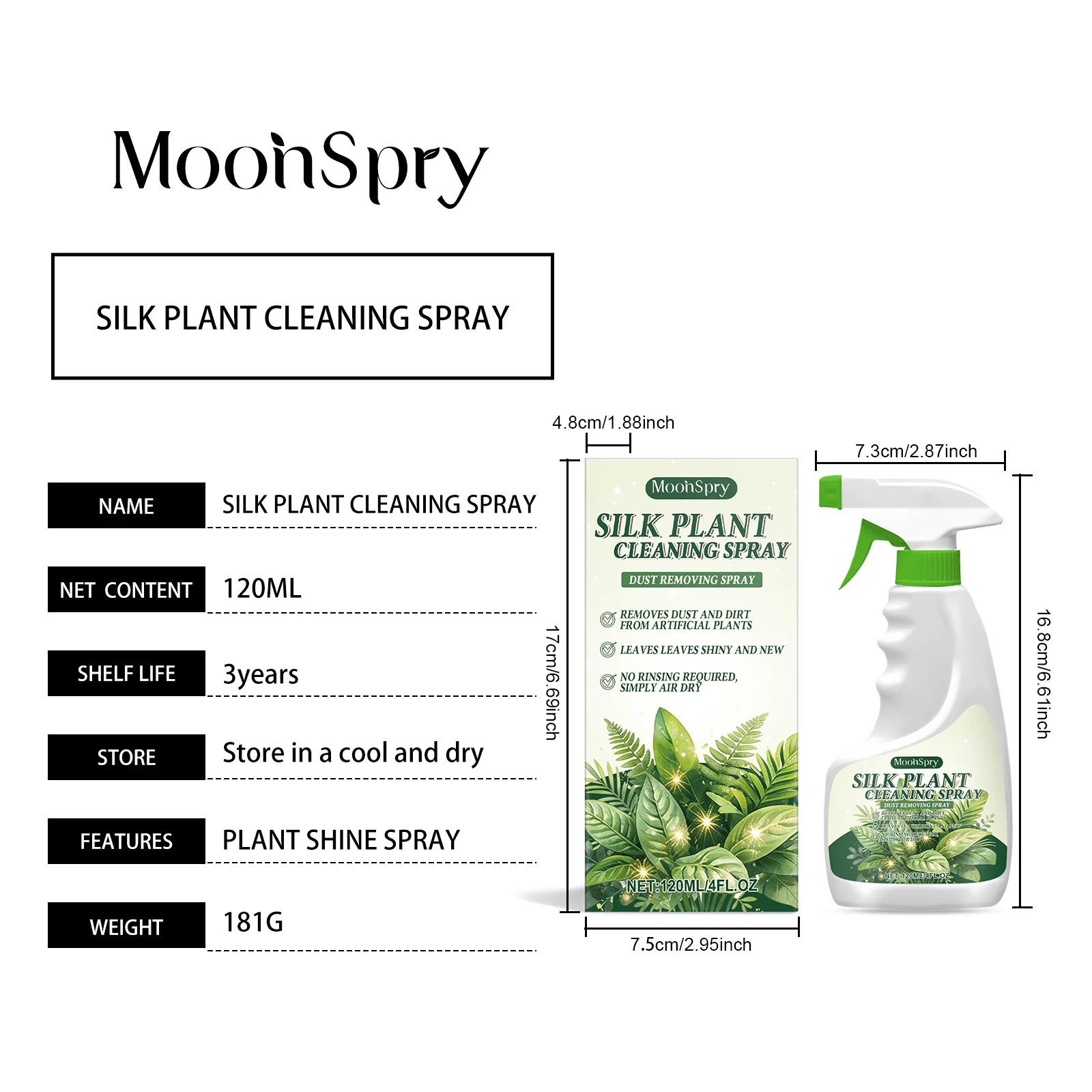 MoonSpry Silk Plant Cleaning Spray - Artificial Plant Dust Remover & Luster Enhancer 1 silk plant cleaning spray moo huwfztun desc 1