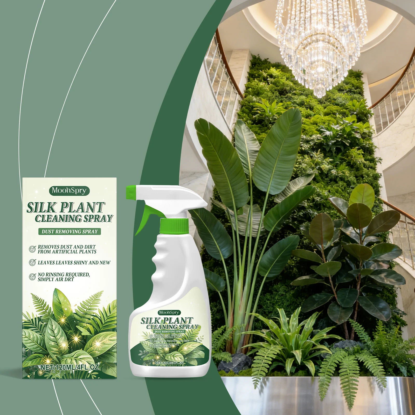MoonSpry Silk Plant Cleaning Spray - Artificial Plant Dust Remover & Luster Enhancer 2 silk plant cleaning spray moo huwfztun desc 2