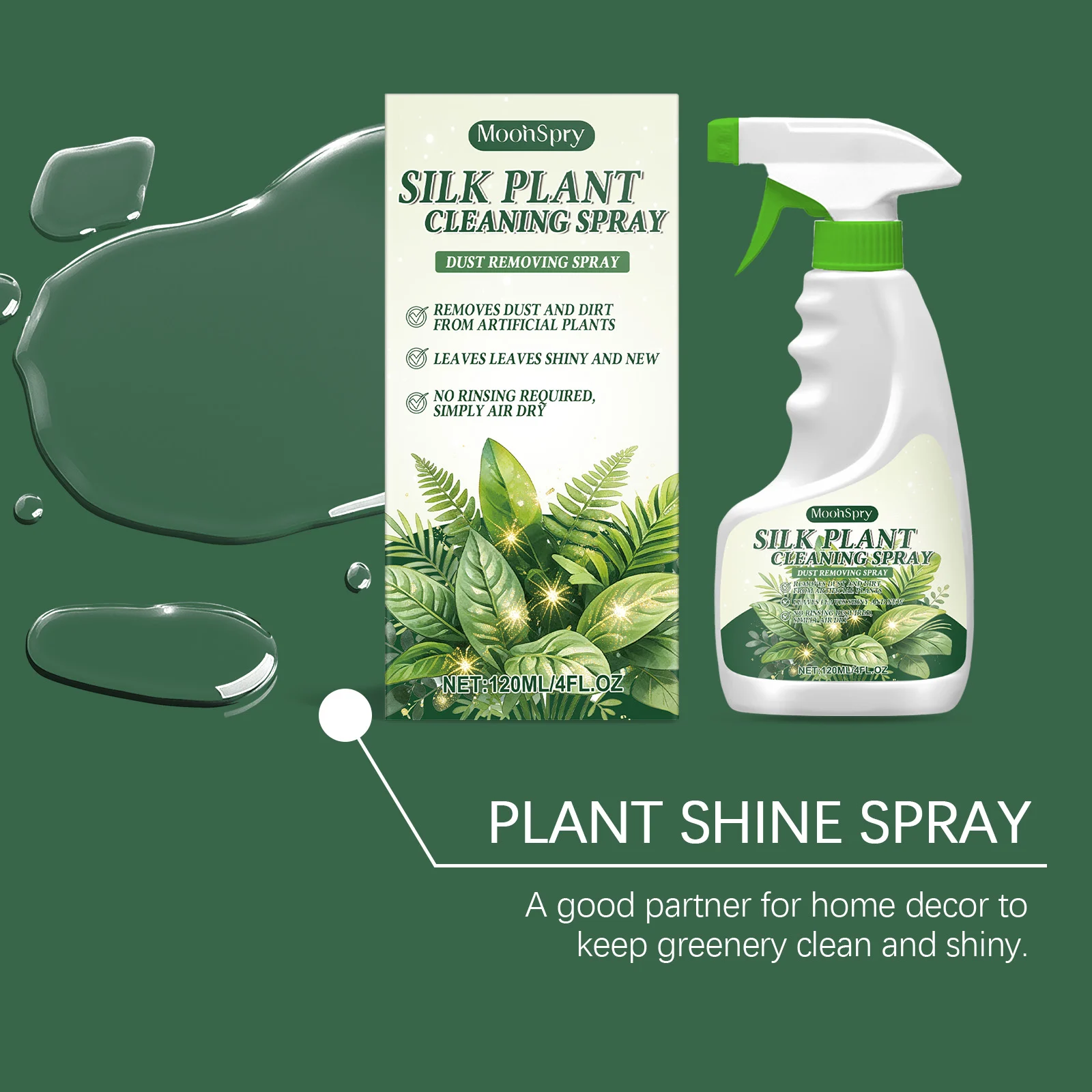 MoonSpry Silk Plant Cleaning Spray - Artificial Plant Dust Remover & Luster Enhancer 7 silk plant cleaning spray moo huwfztun desc 7